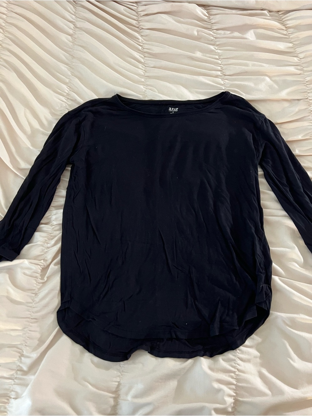 3/4 sleeve Black Long Sleeve Boatneck Top